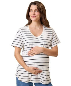 �L���h���b�h �u���C�u���[ ���f�B�[�X �g�b�v�X �V���c �R�b�g�� �}�^�j�e�B Kind red Bravely Maternity Relaxed Cotton Scoop Neck Nursing Tee Black & white stripe �z���C�g