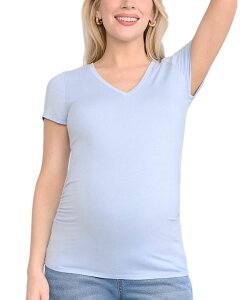 �}�U�[�t�b�h�}�^�j�e�B�[ ���f�B�[�X �g�b�v�X �V���c V�l�b�N �M���U�[ Motherhood Maternity Women's Motherhood V-Neck Side-Ruched Short Sleeve Tee Cashmere blue �u���[