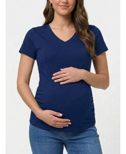 �}�U�[�t�b�h�}�^�j�e�B�[ ���f�B�[�X �g�b�v�X �V���c V�l�b�N �M���U�[ Motherhood Maternity Women's Motherhood V-Neck Side-Ruched Short Sleeve Tee Peacoat