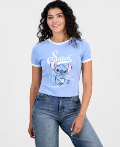 �f�B�Y�j�[ ���f�B�[�X �g�b�v�X �V���c Disney Juniors' Stitch Sporty Ringer Tee Lt/pas blue