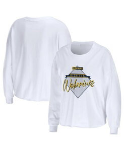 �E�F�A �o�C �G���� �A���h���[�Y ���f�B�[�X �g�b�v�X T�V���c �N���b�v�h WEAR by Erin Andrews Women's White Michigan Wolverines Diamond Long Sleeve Cropped T-shirt White �z���C�g