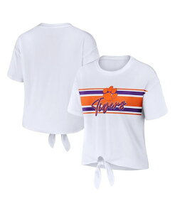 �E�F�A �o�C �G���� �A���h���[�Y ���f�B�[�X �g�b�v�X T�V���c �N���b�v�h WEAR by Erin Andrews Women's White Clemson Tigerstriped Front Knot Cropped T-shirt White �z���C�g