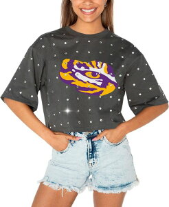 �Q�[���f�C�E�N�`���[�� ���f�B�[�X �g�b�v�X T�V���c Gameday Couture Women's Gray LSU Tigers Go Time Rhinestone Crop T-Shirt Gray �O���[