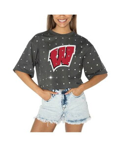 �Q�[���f�C�E�N�`���[�� ���f�B�[�X �g�b�v�X T�V���c Gameday Couture Women's Gray Wisconsin Badgers Go Time Rhinestone Crop T-Shirt Gray �O���[