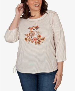 �A���t���b�h �_�i�[ ���f�B�[�X �g�b�v�X �V���c �v���X�T�C�Y �j�b�g Alfredunner Plusize Autumn Owl Knitop Tan Multi �^��