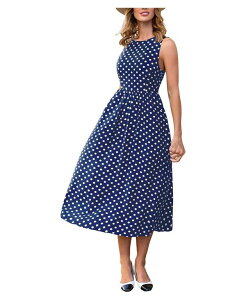 �J�b�v�V�[ ���f�B�[�X �g�b�v�X �����s�[�X �h�b�g�� �h�b�g �}�L�V Cupshe Women's Try Me Polka Dot Maxi Beach Dress Dark blue �u���[