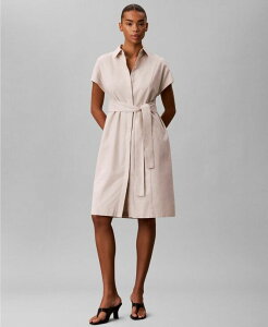 �J���o���N���C�� ���f�B�[�X �g�b�v�X �V���c �~�f�B ���� Calvin Klein Women'short-Sleeve Colla red Midi Shirt Dress Pumice Stone �X�g�[��