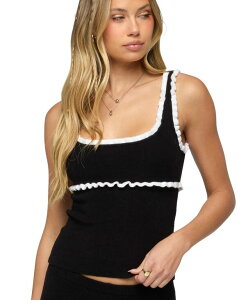 �A�f�B�N�e�b�h ���f�B�[�X �g�b�v�X �V���c �t���� �R���g���X�g �j�b�g Edikted Women'saffra Contrast Ruffle Knitop Black �u���b�N