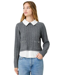 �t�����`�R�l�N�V���� ���f�B�[�X �g�b�v�X �V���c ���� French Connection Women's Colla red Keyhole Long-Sleeve Top Stone Heather Grey/winter White �z���C�g