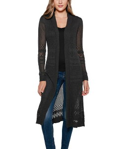 �x���f�B�[�j ���f�B�[�X �A�E�^�[ �j�b�g�E�Z�[�^�[ �J�[�f�B�K�� Belldini Women's Pointelle-Stitch Duster Cardigan Sweater Heather Charcoal �`���R�[��