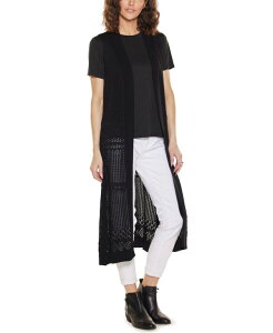 �x���f�B�[�j ���f�B�[�X �A�E�^�[ �j�b�g�E�Z�[�^�[ �m�[�X���[�u �J�[�f�B�K�� Belldini Women's Pointelle Sleeveless Duster Cardigan Sweater Black �u���b�N