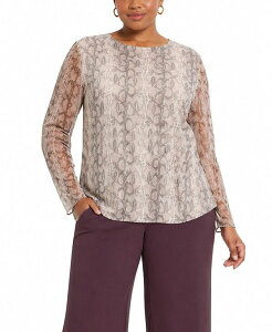 �R�C�� 1804 ���f�B�[�X �g�b�v�X �V���c �v���X�T�C�Y ���b�V�� ���� COIN 1804 Plusize Python Mesh Long-Sleeve Top Ivory Mauve �A�C�{���[