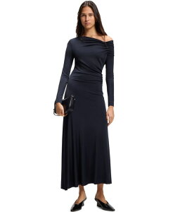 �q���[�S�{�X ���f�B�[�X �g�b�v�X �����s�[�X �A�V�����g���[ ���� Hugo Boss by Women's Asymmetric Neckline Long-Sleevedress Dark Blue �u���[