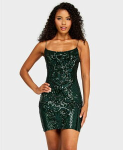 �r�[�_�[���� ���f�B�[�X �g�b�v�X �����s�[�X �~�j �X�p���R�[�� B Darlin Juniors' Pattern Sequin Spaghetti Strap Scoop Neck Mini Dress Hunter