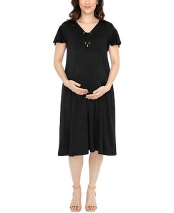 �z���C�g�}�[�N ���f�B�[�X �g�b�v�X �����s�[�X �}�^�j�e�B White Mark Women's Flutter-Sleeve Tie-Neck Maternity Dress Black �u���b�N