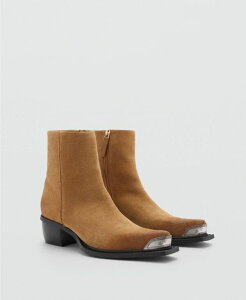 �}���S ���f�B�[�X �V���[�Y �u�[�c�E���C���u�[�c �g�[�� �A���N�� ���U�[ MANGO Women's Metallic Pointed Toe Leather Ankle Boots Brown �u���E��