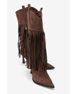 �v�����[�O�V���[�Y ���f�B�[�X �u�[�c�E���C���u�[�c �t�����W Prologue Shoes Women's Gueras Fringe Pointed Toe Boot Brown suede faux leather �u���E��