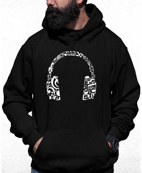 エルエーポップアート メンズ パーカー・スウェット アウター Men's Music Note Headphones Word Art Hooded Sweatshirt Black パーカー