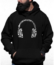 エルエーポップアート メンズ パーカー・スウェット アウター Men's Music Note Headphones Word Art Hooded Sweatshirt Black