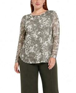 �R�C�� 1804 ���f�B�[�X �g�b�v�X �V���c �v���X�T�C�Y ���b�V�� COIN 1804 Plusize Python Mesh Scoop Neck Top Ivory Olive �A�C�{���[