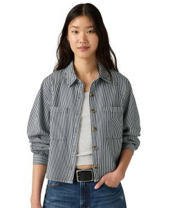 ���[�o�C�X ���f�B�[�X �g�b�v�X �V���c ���� Levi's Women's Long-Sleeve Utility Crop Top Afia Railroad Stripe Indigo �C���f�B�S