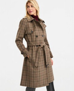 �����h���t�H�O ���f�B�[�X �A�E�^�[ �R�[�g London Fog Women's Plaid-Collar Belted Trench Coat Created for Macy's PLAID �`�F�b�N