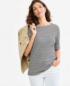 �X�^�C���A���h�R�[ ���f�B�[�X �g�b�v�X T�V���c Style & Co Women's Elbow Feeder Stripe Boatneck T-Shirt Created for Macy's Deep Black �u���b�N