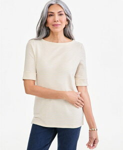 �X�^�C���A���h�R�[ ���f�B�[�X �g�b�v�X T�V���c Style & Co Women's Elbow Feeder Stripe Boatneck T-Shirt Created for Macy'sand Linen �T���h