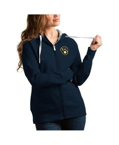 �A���e�B�O�A ���f�B�[�X �A�E�^�[ �p�[�J�[�E�X�E�F�b�g Antigua Women's Navy Milwaukee Brewers Team Victory Full-Zip Hoodie Navy �l�C�r�[