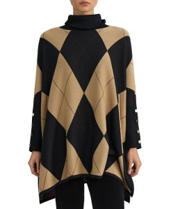 �W���[���Y�j���[���[�N ���f�B�[�X �A�E�^�[ �j�b�g�E�Z�[�^�[�g���l�b�N Jones New York Women's Argyle Turtleneck Poncho Pull-On Sweater Natural Caramel Multi �}���`�J���[