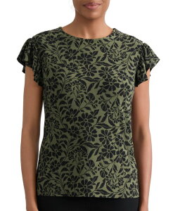 �W���[���Y�j���[���[�N ���f�B�[�X �g�b�v�X �V���c �N���[�l�b�N �v�` Jones New York Petite Flutter-Sleeve Crewneck Top Green Multi �O���[��