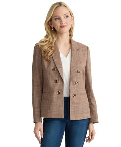 �W���[���Y�j���[���[�N ���f�B�[�X �A�E�^�[ �W���P�b�g�E�u���]�� �v�` �u���U�[ Jones New York Petite Double-Breasted Basket-Weave 3/4-Sleeve Blazer Fudge Multi �}���`�J���[