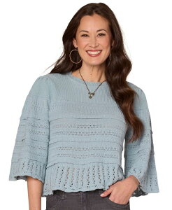 �f���N���V�[ ���f�B�[�X �A�E�^�[ �j�b�g�E�Z�[�^�[ �v�` �x���X���[�u Democracy Petite 3/4-Length Bell-Sleeve Scalloped-Edge Sweater Nile Blue �u���[