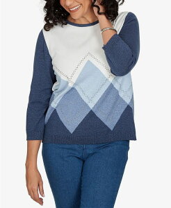 �A���t���b�h �_�i�[ ���f�B�[�X �A�E�^�[ �j�b�g�E�Z�[�^�[ �v�` Alfredunner Petite Classic Argyle Beaded 3/4-Sleeve Sweater Denim �f�j��