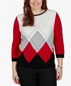 �A���t���b�h �_�i�[ ���f�B�[�X �A�E�^�[ �j�b�g�E�Z�[�^�[ �v�` Alfredunner Petite Classic Argyle Beaded 3/4-Sleeve Sweate red ���b�h