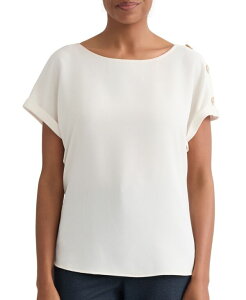 �W���[���Y�j���[���[�N ���f�B�[�X �g�b�v�X �V���c ���� �u���E�X Jones New York Women'shoulder-Button-Detail Boat-Neck Short-Sleeve Blouse White Sand �z���C�g