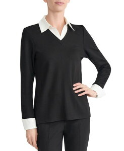 �W���[���Y�j���[���[�N ���f�B�[�X �g�b�v�X �V���c V�l�b�N �v�` �u���E�X ���� Jones New York Petite Serenity Colla red V-Neck Long-Sleeve Blouse Black/White �z���C�g