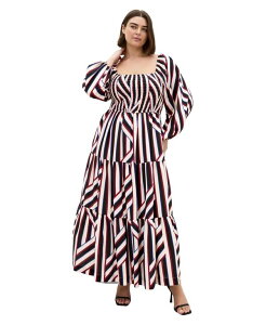 �V�e�B�[�V�b�N ���f�B�[�X �g�b�v�X �����s�[�X �v���X�T�C�Y �}�L�V ���� CITY CHIC Plusize Long-Sleeve Stripe Shir red Maxi Dress Timelesstripe �X�g���C�v