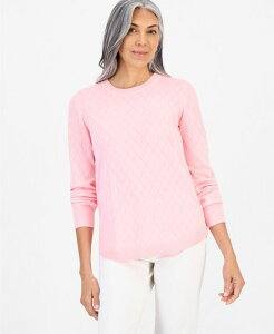 �X�^�C���A���h�R�[ ���f�B�[�X �A�E�^�[ �j�b�g�E�Z�[�^�[ �R�b�g�� Style & Co Women's Cotton Curved-Hem Sweater Pink Icing �s���N