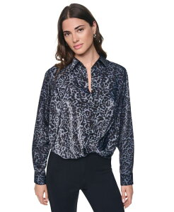 �_�i �L������ �j���[���[�N ���f�B�[�X �g�b�v�X �V���c �v�����g ���� DKNY Women's Printed Twist-Front Long-Sleeve Shirt Moonlit Leopard �A�j�}��