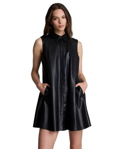 �P�l�X�R�[�� ���f�B�[�X �g�b�v�X �V���c �~�j �m�[�X���[�u ���U�[ �t�F�C�N���U�[ Kenneth Cole Women's Faux Leather Sleeveless Colla red Swing Mini Shirt Dress Black �u���b�N
