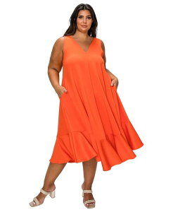 ���u�h ���f�B�[�X �g�b�v�X �����s�[�X �v���X�T�C�Y �m�[�X���[�u L I V D Plusize Simone Sleeveless Pocket Flare Dress Orange �I�����W