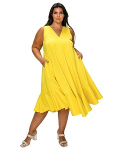 ���u�h ���f�B�[�X �g�b�v�X �����s�[�X �v���X�T�C�Y �m�[�X���[�u L I V D Plusize Simone Sleeveless Pocket Flare Dress Yellow �C�G���[