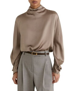 ���C�X ���f�B�[�X �g�b�v�X �V���c �V���N �u���E�X ���� REISS Women's Meena High-Neck Long-Sleeve Silk Blouse Neutral