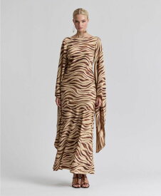 アヴェックレフィーユ レディース トップス ワンピース サテン Avec Les Filles Women's Boat Neck Satin Gown Dress Autumn Zebra アニマル