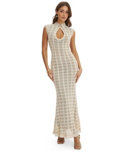 �~�X�T�[�N�� ���f�B�[�X �g�b�v�X �����s�[�X �}�L�V Miss Circle Women's Xylona Crocheteardrop-Neckline Mermaid-Maxi Dress Beige and gold �x�[�W��