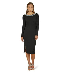 ���~�L�� ���f�B�[�X �g�b�v�X �����s�[�X �~�f�B �j�b�g Yumi Women's Bedazzled Neck Fitted Midi Knittedress Black �u���b�N