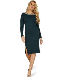 ���~�L�� ���f�B�[�X �g�b�v�X �����s�[�X �~�f�B �j�b�g Yumi Women's Bedazzled Neck Fitted Midi Knittedress Green �O���[��
