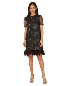 ���~�L�� ���f�B�[�X �g�b�v�X �����s�[�X �t�����[�� �X�p���R�[�� �t�����[ Yumi Women'sequin Embellished Floral Tunic Dress Black �u���b�N