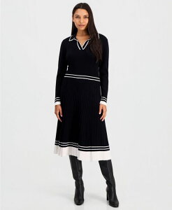 �e�B�[�E�^�n�� ���f�B�[�X �g�b�v�X �����s�[�X �|���V���c �~�f�B Tahari Women's Color-Blocked Polo-Collar Midi Dress Black/Ivory �A�C�{���[